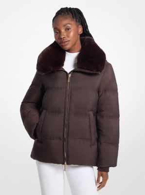 Quilted Puffer Jacket With Faux Fur Collar