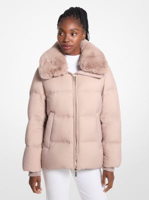 Quilted Puffer Jacket With Faux Fur Collar