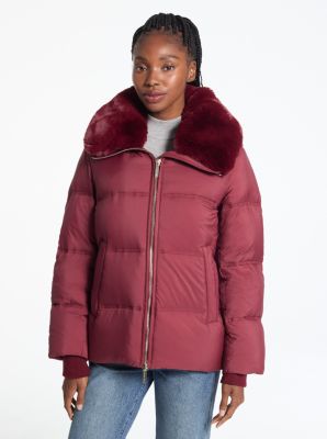 Quilted Puffer Jacket With Faux Fur Collar