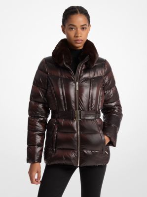 Packable Quilted Nylon and Faux Fur Trim Puffer Jacket Michael Kors