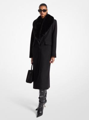 Faux fur collar wool blend coat on sale