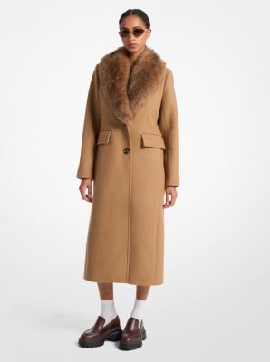 Ladies wool coat with fur collar deals