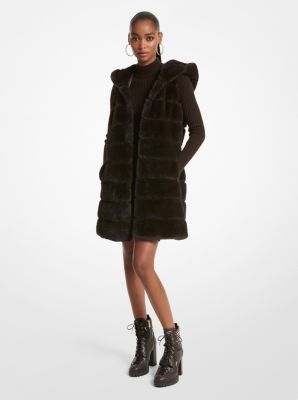 Quilted Faux Fur Hooded Vest