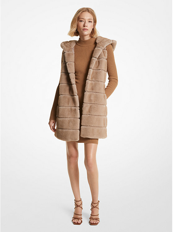 Quilted Faux Fur Hooded Vest image number 0