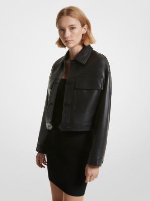 Black michael kors leather jacket on sale