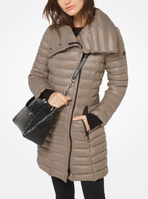 Michael Kors Women's Faux Fur Trim Quilted Nylon Packable Puffer Jacket - Brown - Casual Jackets