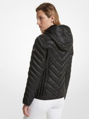 Reversible Quilted Nylon Signature Logo Packable Puffer Jacket in BLACK/BLACK | Michael Kors
