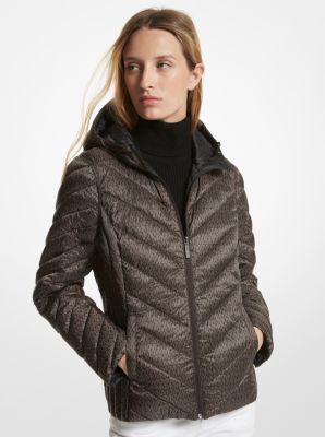 Reversible Quilted Nylon Signature Logo Packable Puffer Jacket in BLACK/BLACK | Michael Kors