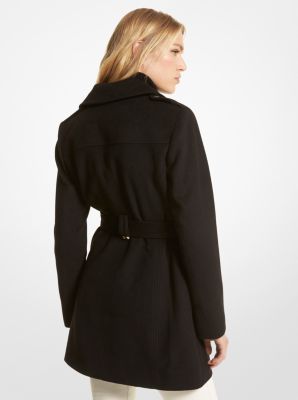 Marked Waist Wool Blend Maxi Coat Black