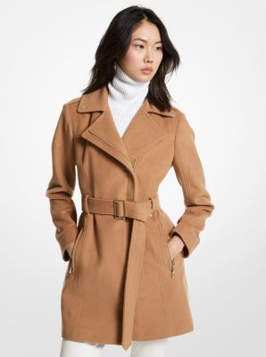 Michael kors asymmetrical store belted coat camel