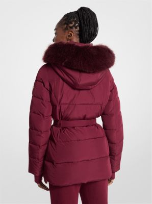 Faux Fur Trim Quilted Belted Puffer Jacket