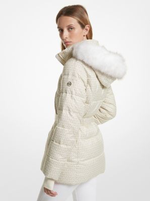 Faux Fur Trim Quilted Belted Puffer Jacket