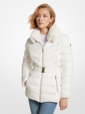 Faux Fur Trim Quilted Nylon Packable Puffer Jacket image number 0