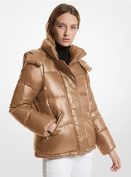 Michael Kors Quilted Nylon Puffer Jacket In Brown