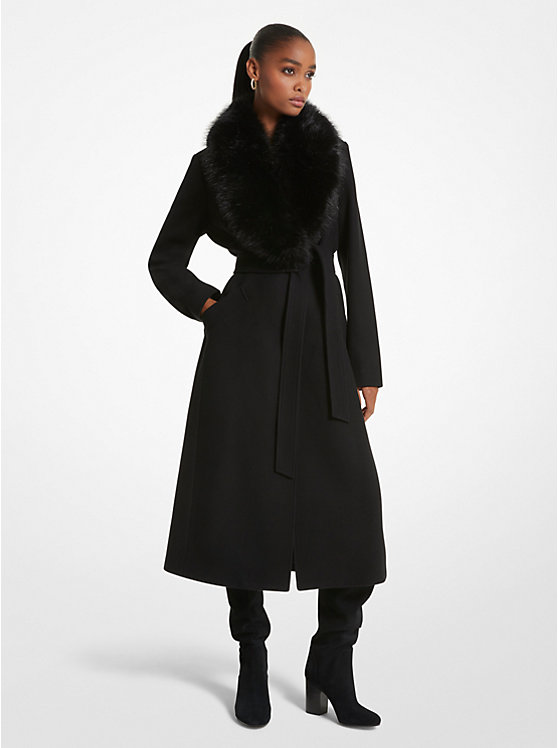 Faux Fur Trim Wool Blend Coat image number 0