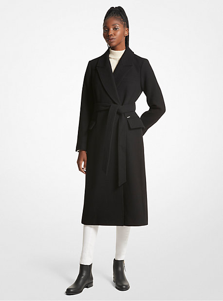 Michael Kors Wool Blend Wrap Coat In Black