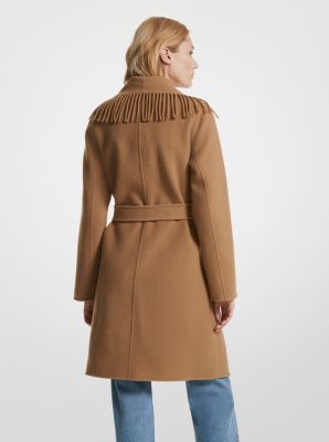 Manteau en mélange de laine à franges et à ceinture image number 1