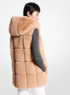Brown★L★Faux Fur Hooded Vest