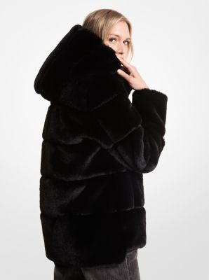 Gcds Monogram Hooded Faux Fur Jacket In Black