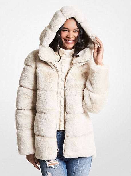 Quilted Faux Fur Hooded Coat Michael Kors, Ladies Faux Fur Hooded Coat