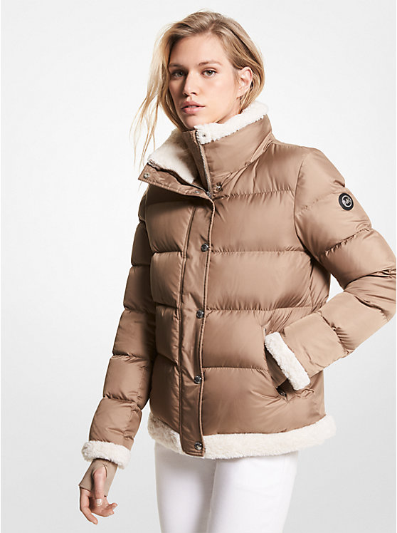 Faux Shearling Trim Quilted Puffer Jacket image number 0