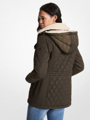 Faux Shearling-Trim Quilted Jacket
