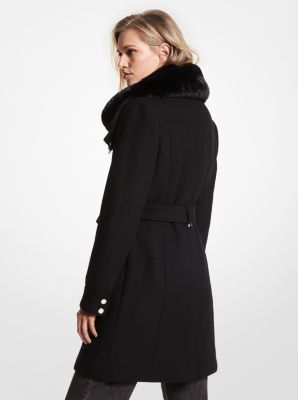 Faux Fur-Trimmed Wool Blend Coat image number 1