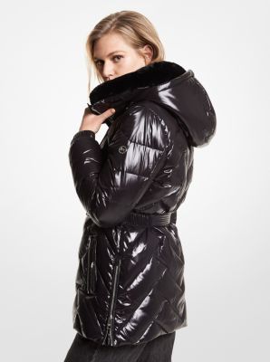 Quilted nylon belted discount puffer coat michael kors