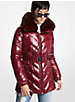 Faux Fur Trim Chevron Quilted Nylon Belted Puffer Coat image number 0