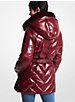 Faux Fur Trim Chevron Quilted Nylon Belted Puffer Coat image number 1