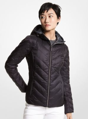 Reversible Printed Nylon Packable Puffer Jacket