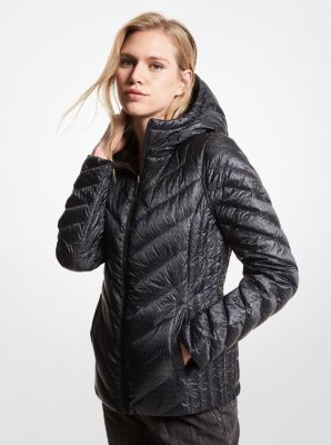 Reversible Printed Nylon Packable Puffer Jacket