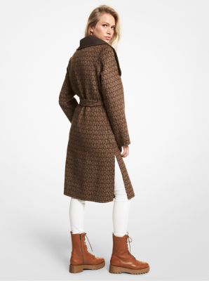 Wool Blend Logo Jacquard Wrap Coat
