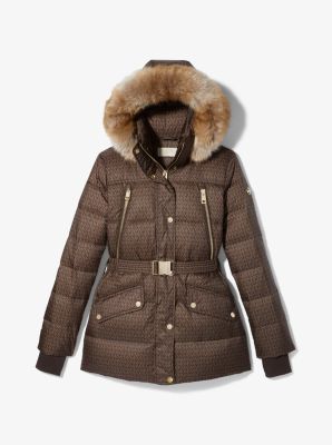 DKNY Hooded Faux-Fur-Trim Belted Down Puffer Coat - ShopStyle