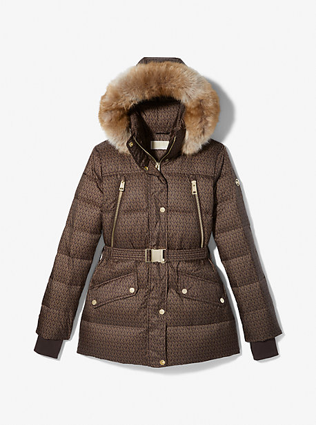 Faux Fur Trim Belted Puffer Jacket, Michael Kors Faux Fur Trimmed Hood Belted Coat