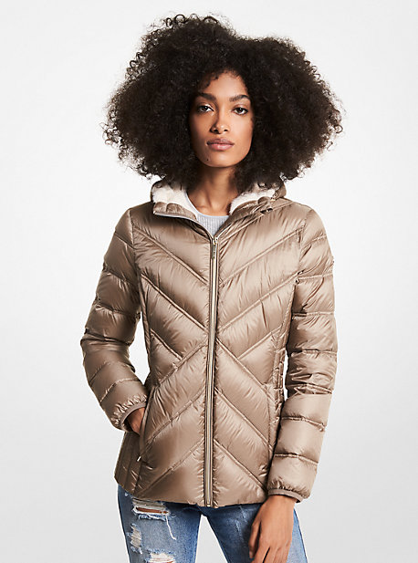마이클 마이클 코어스 Michael Michael Kors Faux Fur-Lined Quilted Nylon Packable Puffer Jacket,TAUPE
