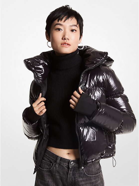 Quilted Patent Nylon Cropped Puffer Jacket image number 0