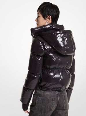 Cropped patent puffer hot sale jacket