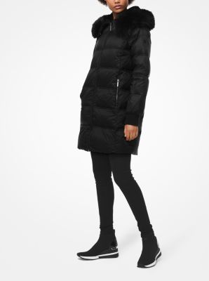 quilted nylon and faux fur puffer