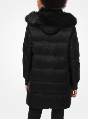 quilted nylon and faux fur puffer