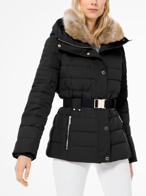 quilted down and faux fur puffer jacket