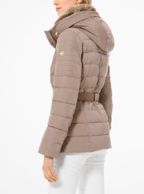 Michael kors quilted down and store faux fur puffer jacket