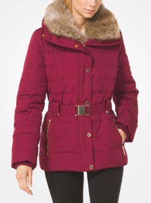 quilted down and faux fur puffer jacket michael kors