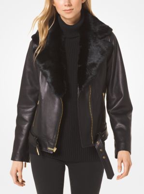 Leather and Faux Fur Moto Jacket