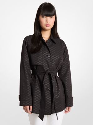 Cropped Logo Print Woven Trench Coat