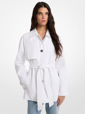 Cropped Logo Print Woven Trench Coat