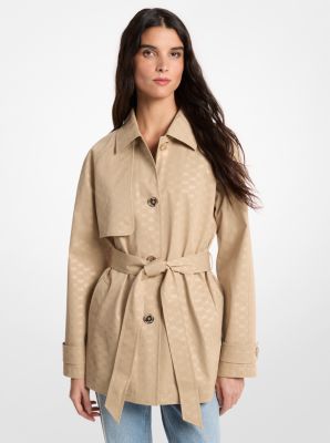 Cropped Logo Print Woven Trench Coat