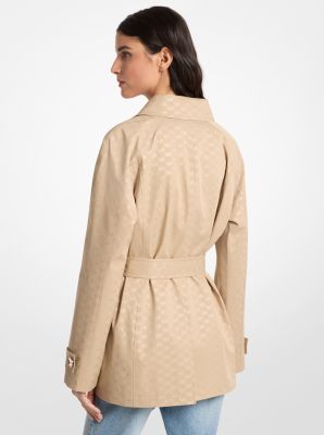 Cropped Logo Print Woven Trench Coat
