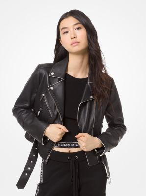 michael kors black leather moto jacket