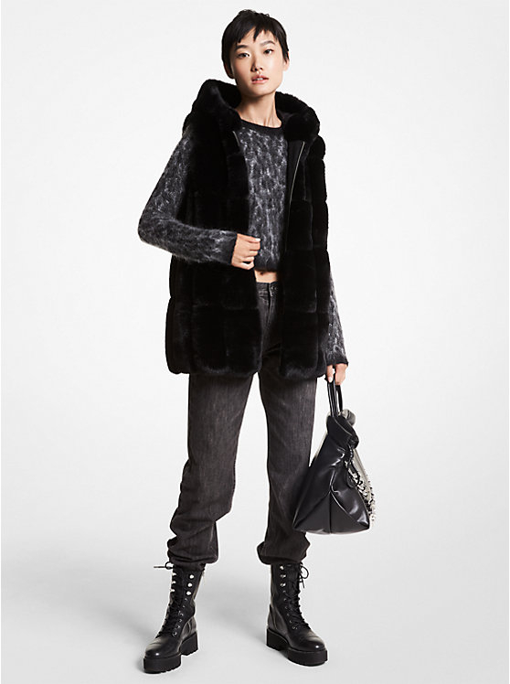 Quilted Faux Fur Hooded Vest image number 0
